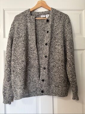 Isaac Mizrahi Black and White Marled Knit Cardigan